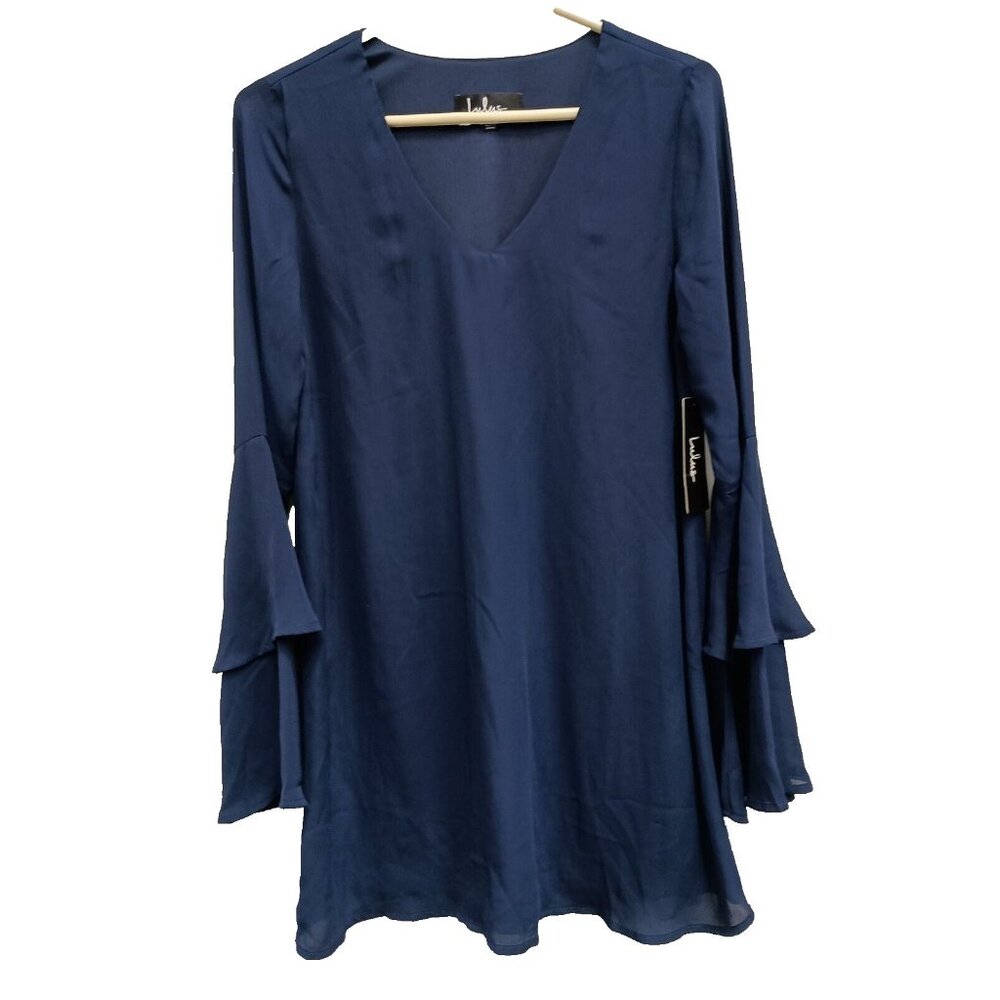 Lulus Womens Mini Shift Dress XS Navy Blue Tiered Bell Sleeve BOHO NWT
